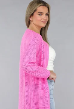 Felroze Oversized Gebreide Cardigan met Gouden Knopen