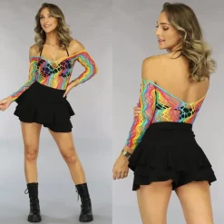 Festival Regenboog Fishnet Bodysuit