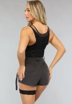 Fishnet Halter Bodysuit met Glitter Steentjes
