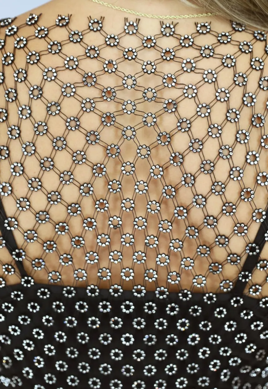 Fisnet Top met Strass Bloemen