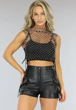 Fisnet Top met Strass Bloemen
