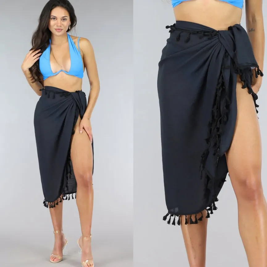Franje Sarong in Zwart van Linnenlook