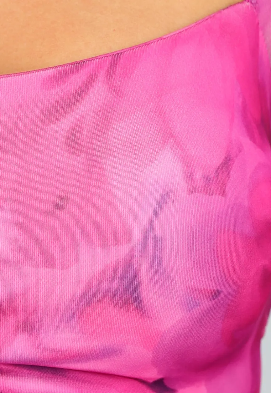 Fuchsia Bloemen Jurk met Open Rug