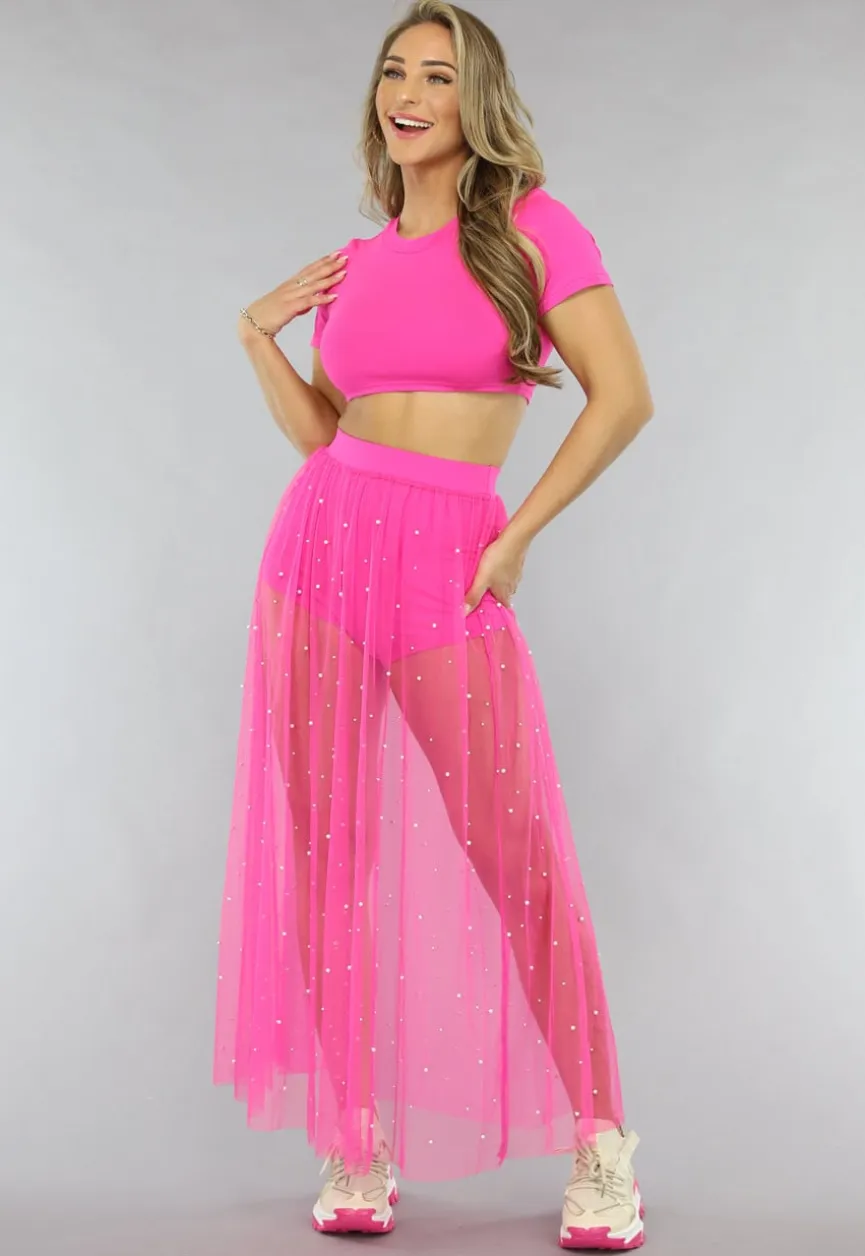 Fuchsia Festival Two Piece met Parels