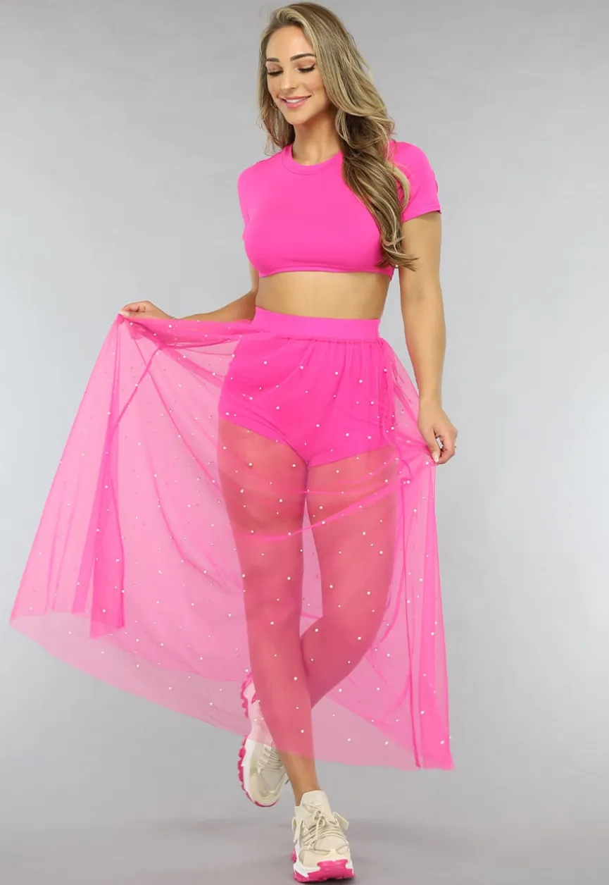 Fuchsia Festival Two Piece met Parels