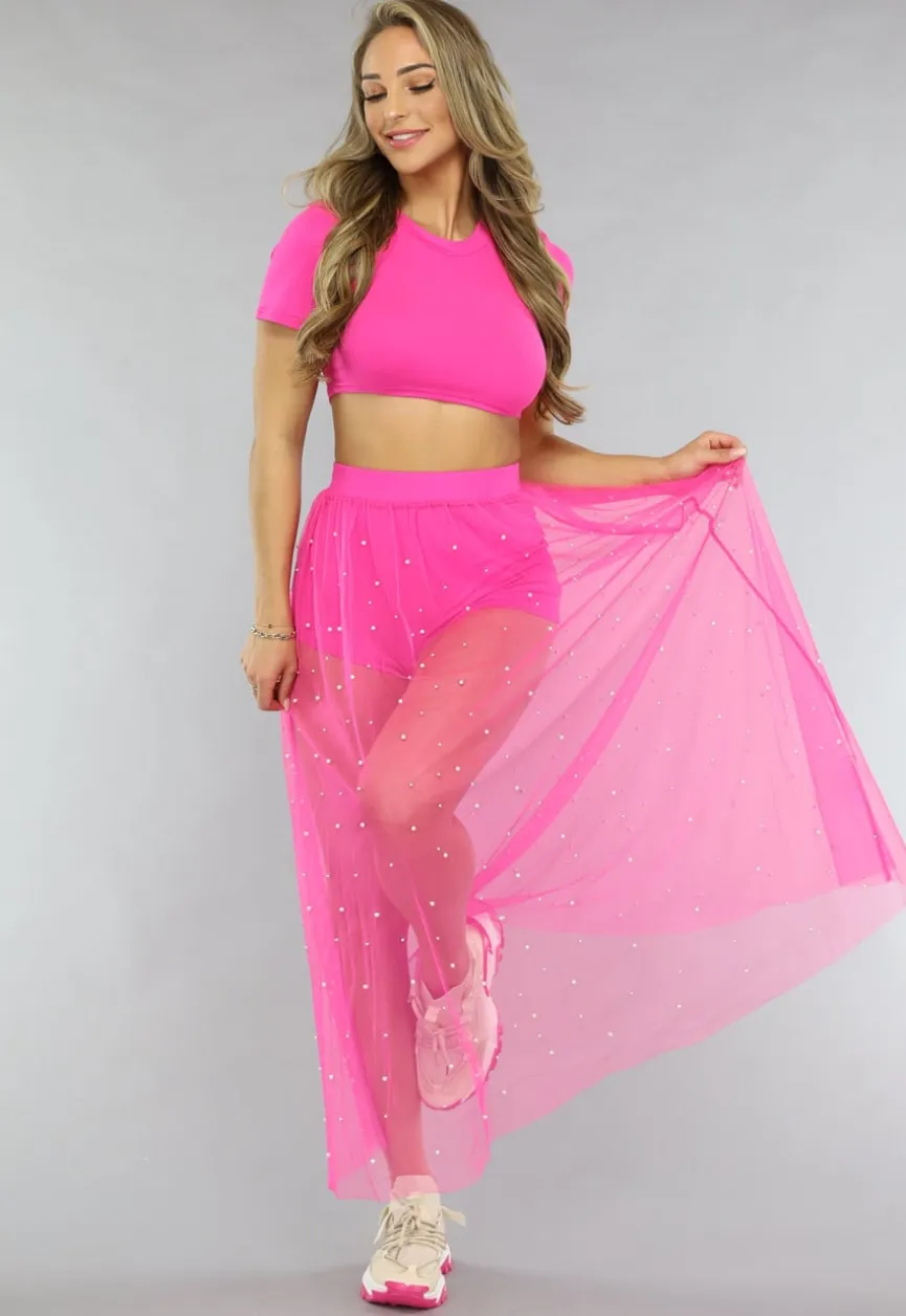 Fuchsia Festival Two Piece met Parels