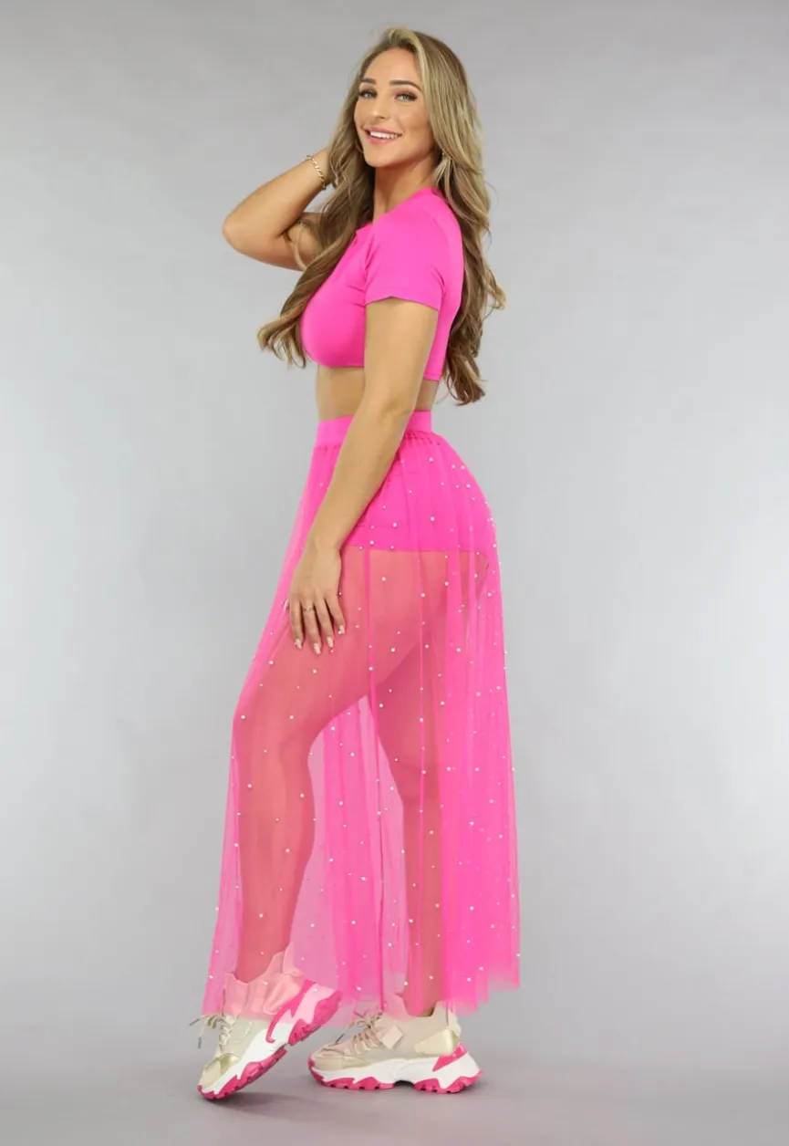 Fuchsia Festival Two Piece met Parels
