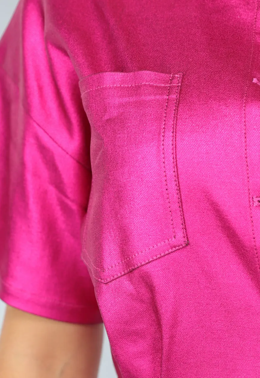 Fuchsia Metallic Playsuit met Zakken