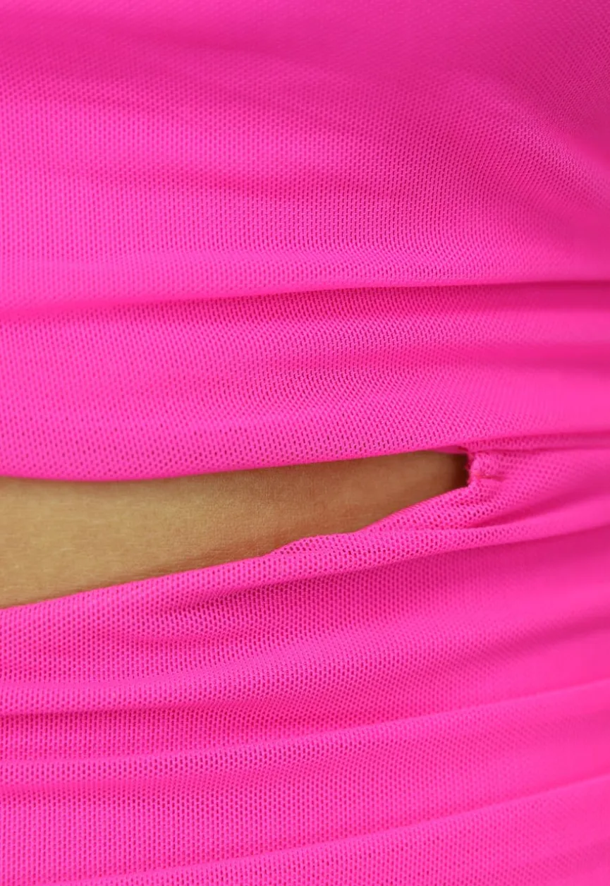 Fuchsia One Sleeve Bodycon Jurk met Cutouts