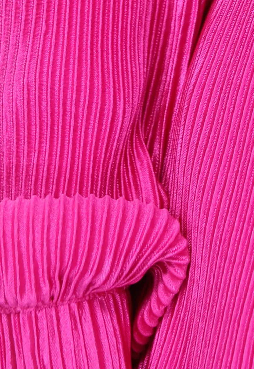 Fuchsia Plissé Blouse met Broek