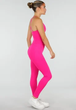 Fuchsia Sportset met Halter Top, Legging, Uitneembare Pads en Scrunchdetail