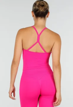 Fuchsia Sportset met Halter Top, Legging, Uitneembare Pads en Scrunchdetail
