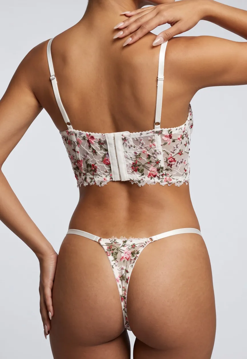 Gebloemde Lingerie Set met String en BeugelBH