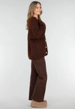 Gebreide Bruine Cardigan met Lurex en Goudkleurige Knopen