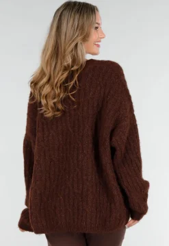 Gebreide Bruine Cardigan met Lurex en Goudkleurige Knopen