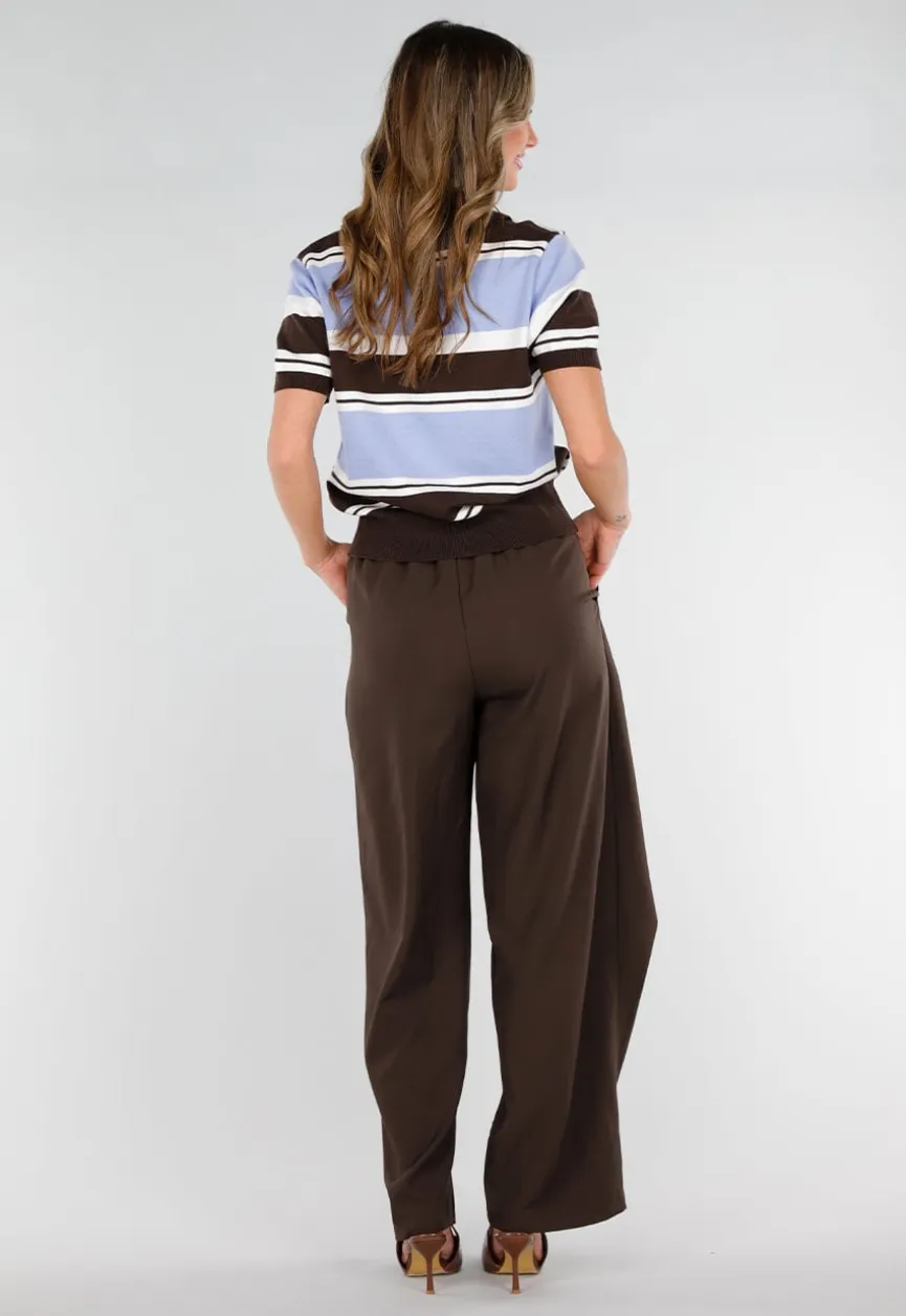 Gebreide Polo Top in Blauw en Bruin met Stretch