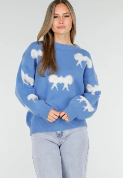 Gebreide Sweater in Blauw met Strikdetails