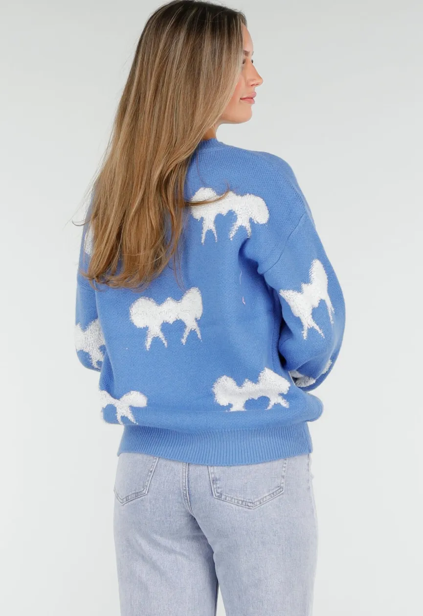 Gebreide Sweater in Blauw met Strikdetails