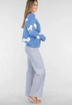 Gebreide Sweater in Blauw met Strikdetails