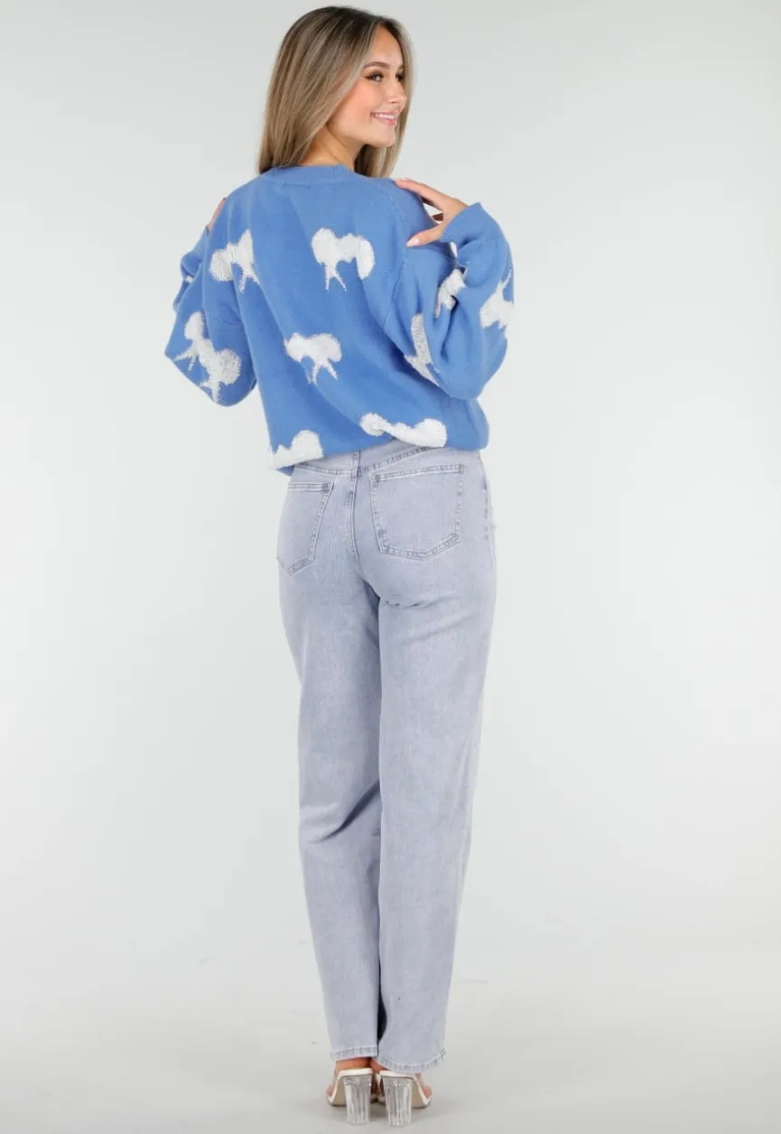 Gebreide Sweater in Blauw met Strikdetails