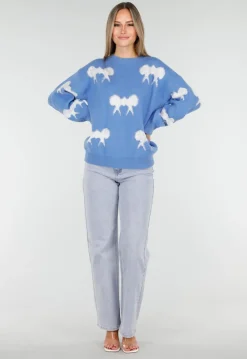 Gebreide Sweater in Blauw met Strikdetails