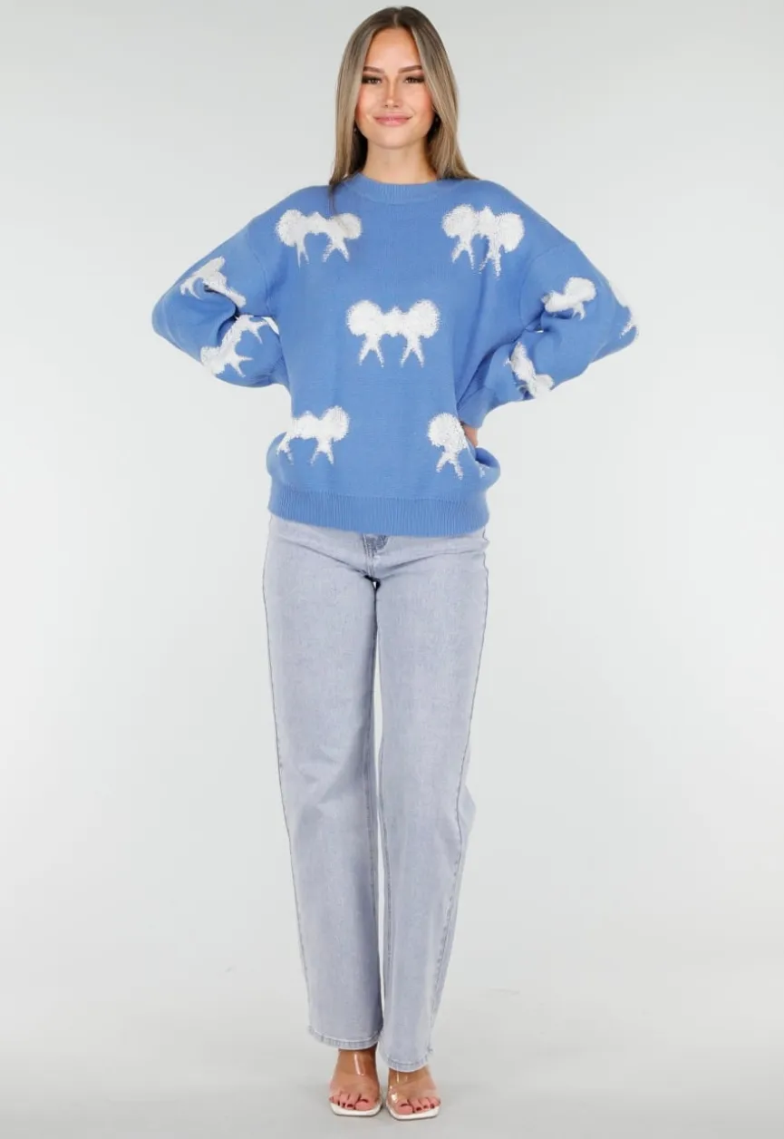 Gebreide Sweater in Blauw met Strikdetails