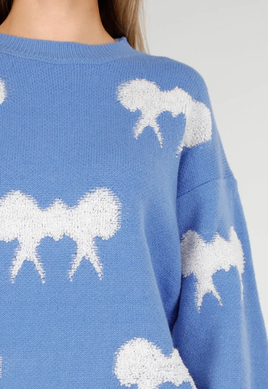 Gebreide Sweater in Blauw met Strikdetails