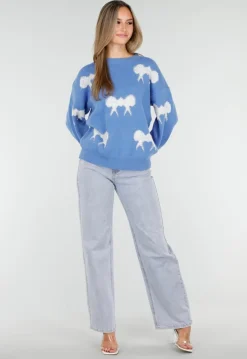 Gebreide Sweater in Blauw met Strikdetails
