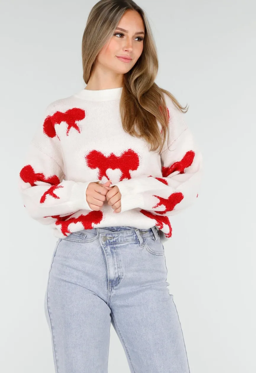 Gebreide Sweater in Wit met Strikdetails
