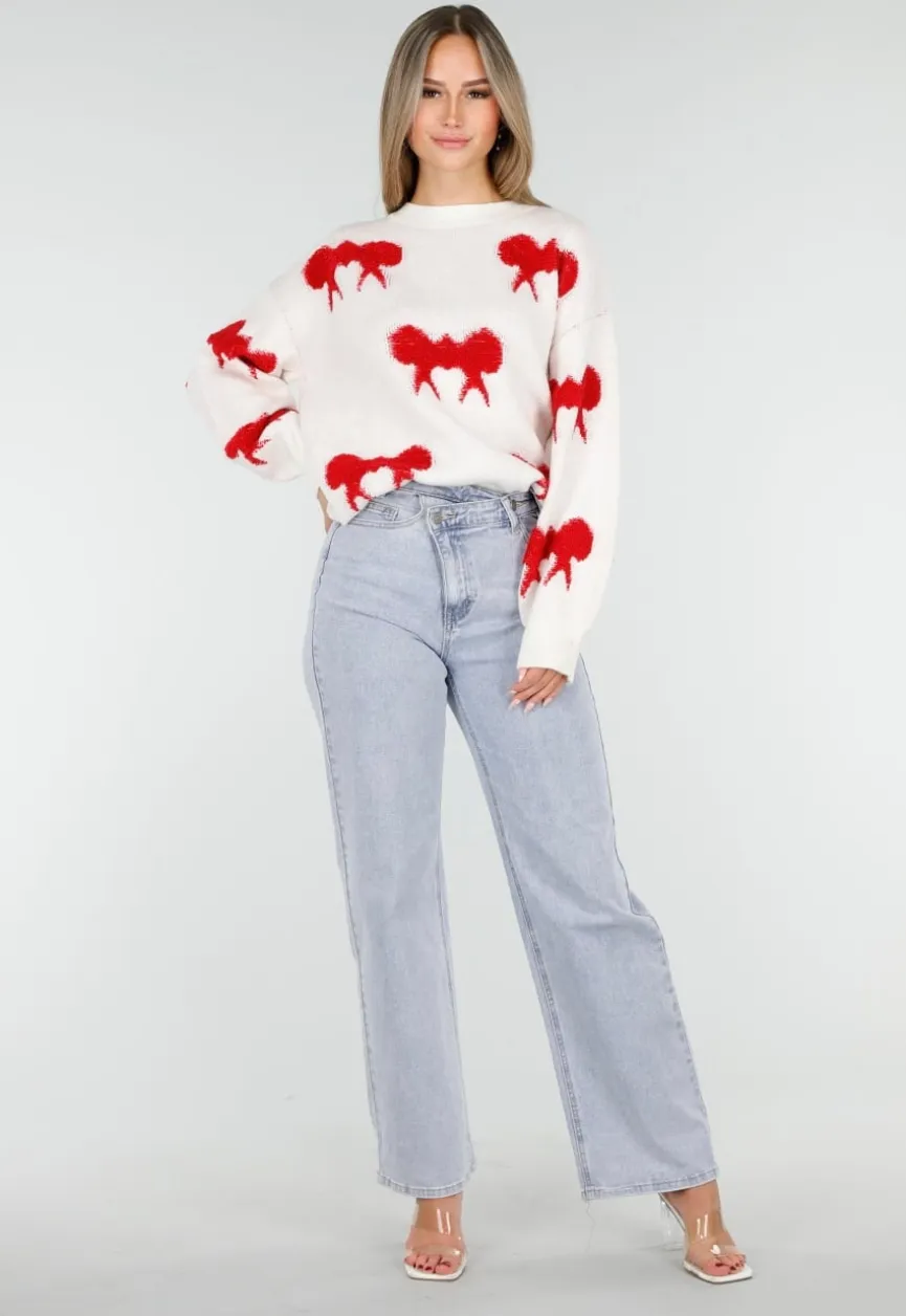 Gebreide Sweater in Wit met Strikdetails