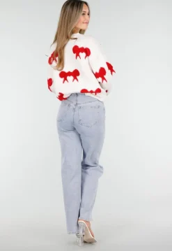 Gebreide Sweater in Wit met Strikdetails