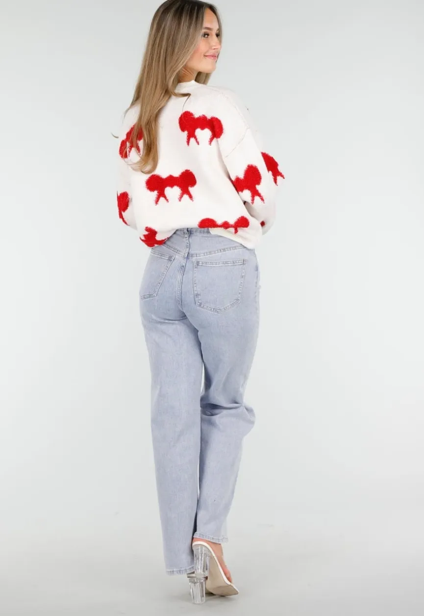 Gebreide Sweater in Wit met Strikdetails