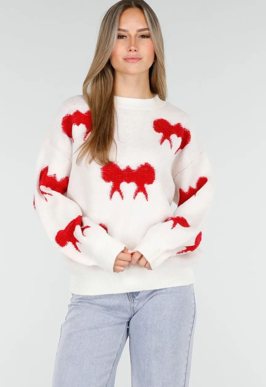 Gebreide Sweater in Wit met Strikdetails