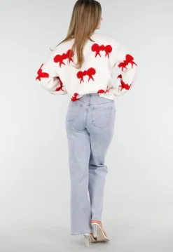 Gebreide Sweater in Wit met Strikdetails