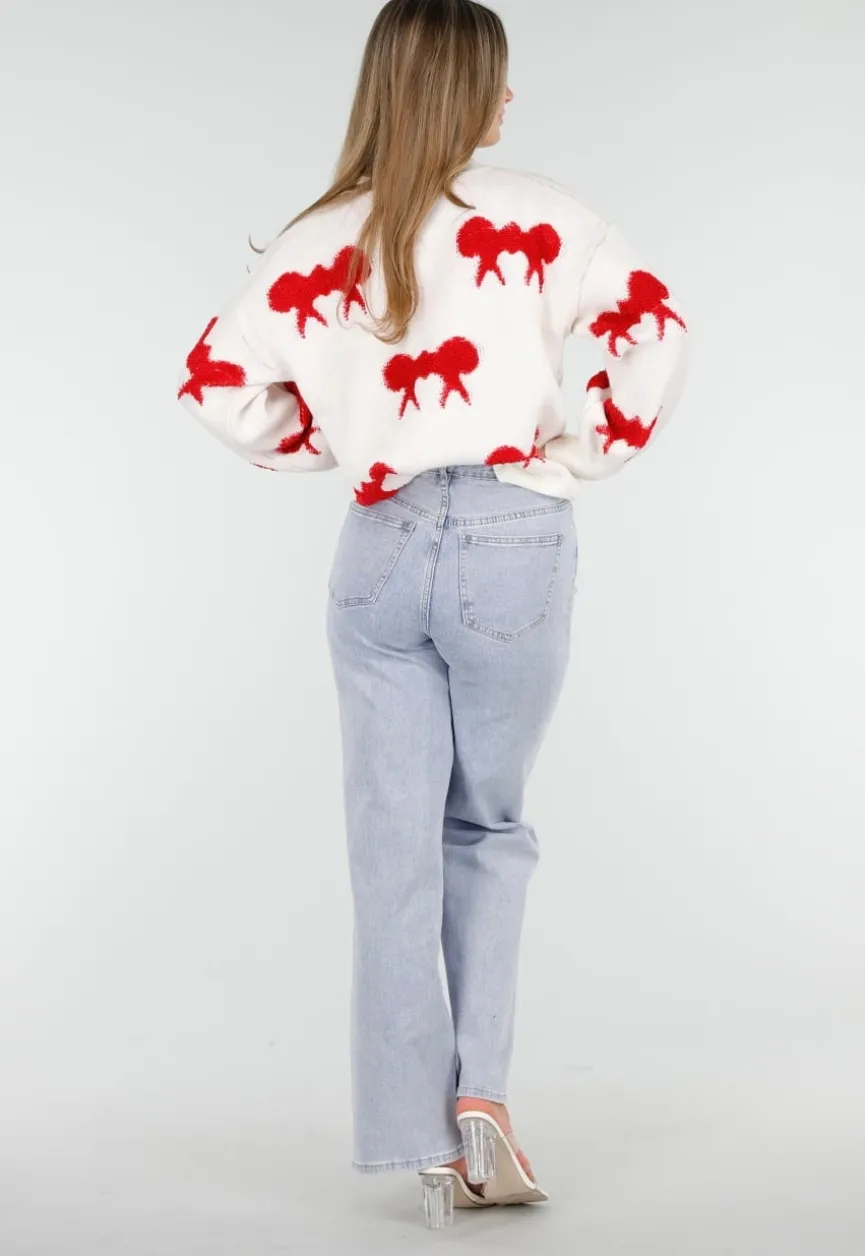 Gebreide Sweater in Wit met Strikdetails
