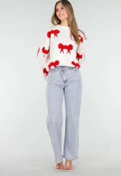 Gebreide Sweater in Wit met Strikdetails