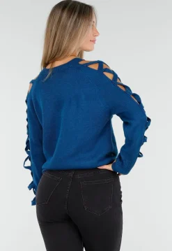 Gebreide Trui met Gevlochten Details in Blauw