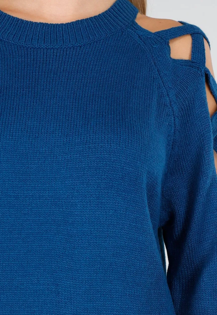Gebreide Trui met Gevlochten Details in Blauw