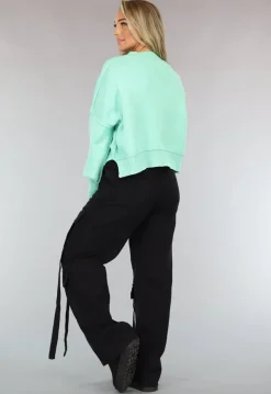 Gebreide Trui met Zichtbare Naden in Turquoise