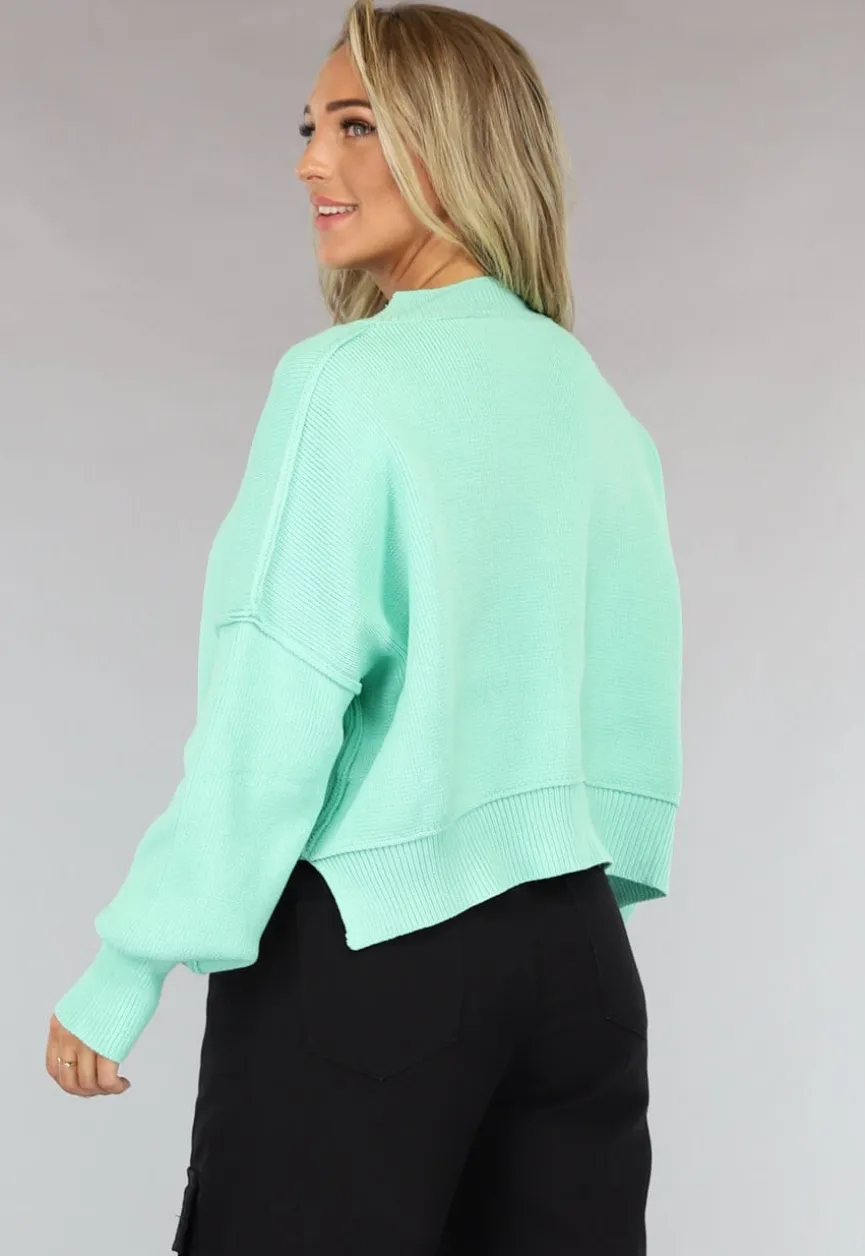 Gebreide Trui met Zichtbare Naden in Turquoise