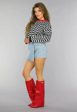 Gebreide Wavy Trui met Rood Detail