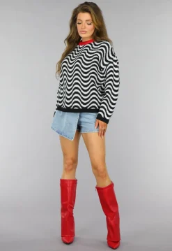 Gebreide Wavy Trui met Rood Detail
