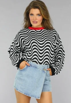 Gebreide Wavy Trui met Rood Detail