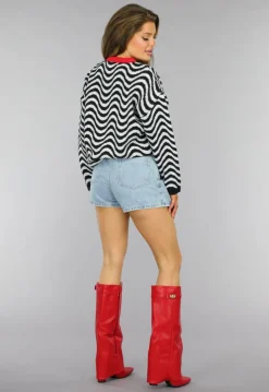 Gebreide Wavy Trui met Rood Detail