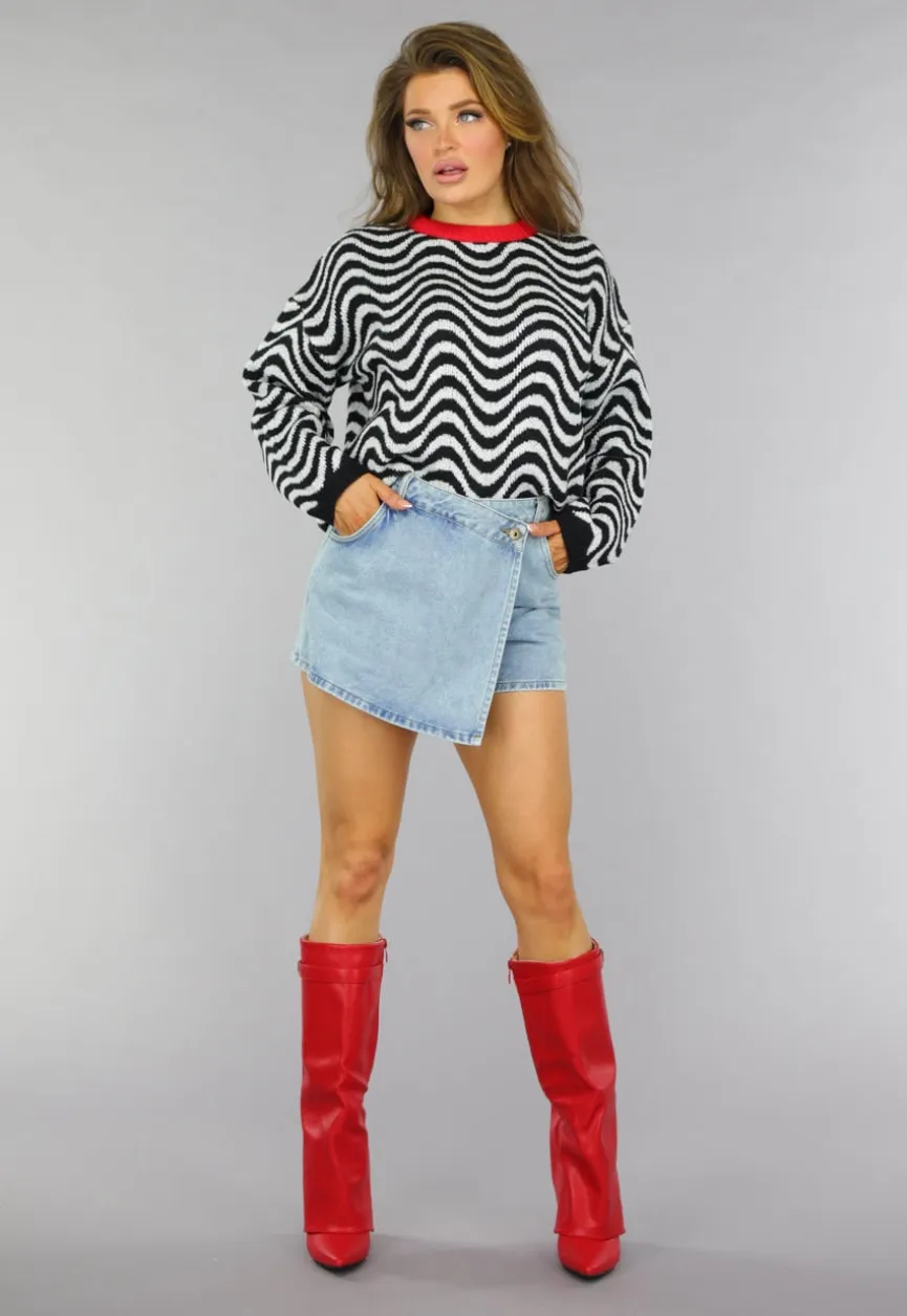 Gebreide Wavy Trui met Rood Detail