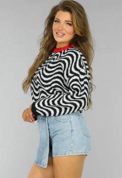 Gebreide Wavy Trui met Rood Detail