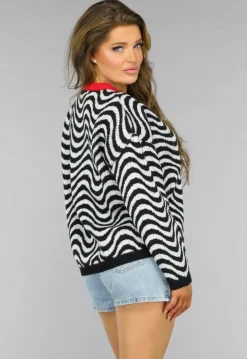 Gebreide Wavy Trui met Rood Detail