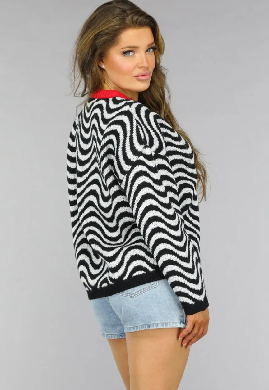 Gebreide Wavy Trui met Rood Detail