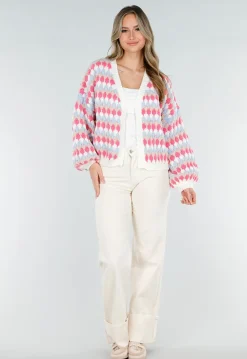 Gebreid Vest met Roze en Blauwe Ruitprint