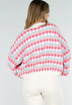 Gebreid Vest met Roze en Blauwe Ruitprint